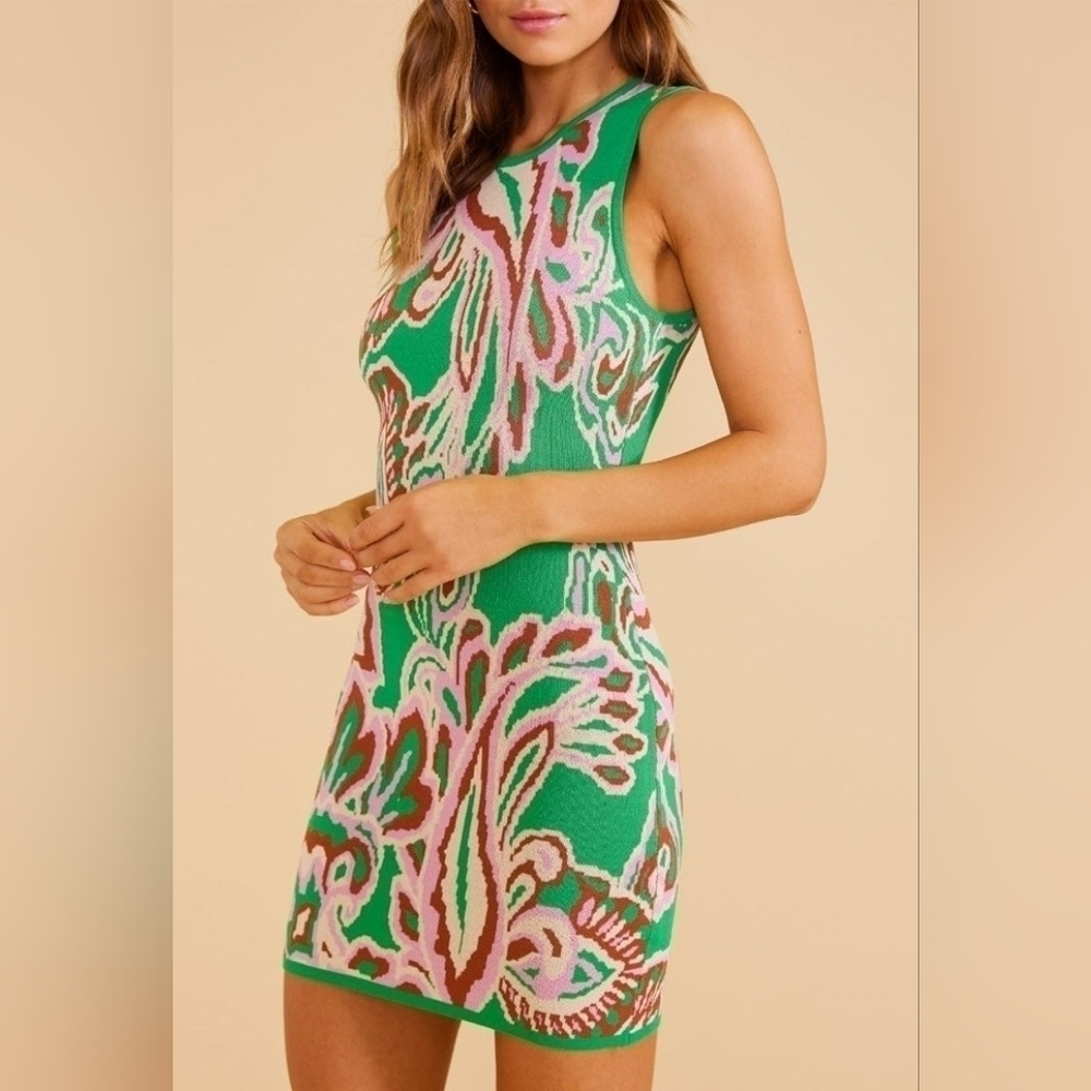 Minkpink Green Paisley Sierra Knit Mini Dress NWT Size XL - Picture 3 of 14